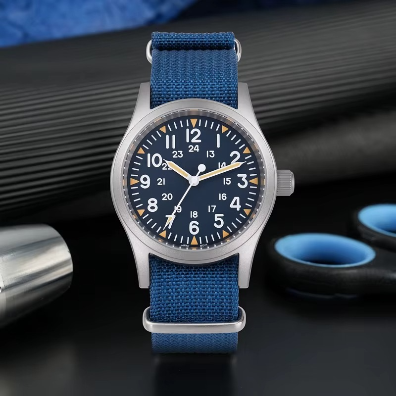 ROLF Astor Ocean Blue men's watch with NATO blue strap and vintage military dial