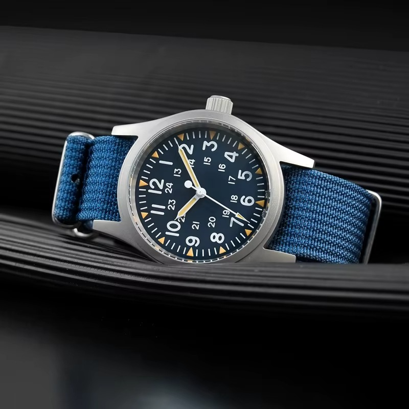 ROLF Astor Ocean Blue men's watch with NATO blue strap and vintage military dial