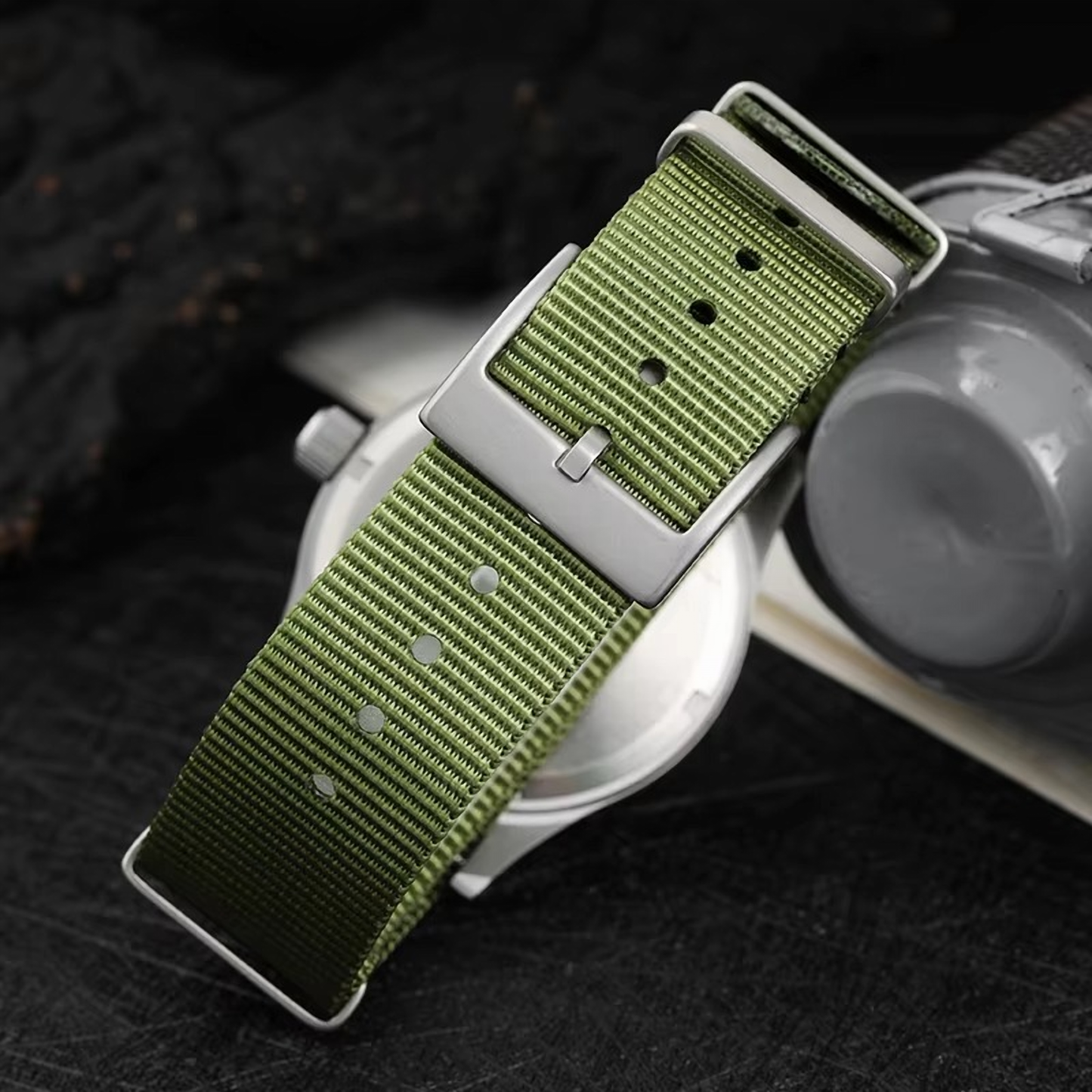 ROLF Astor Classic watch in military green NATO strap with black dial and luminous hands
