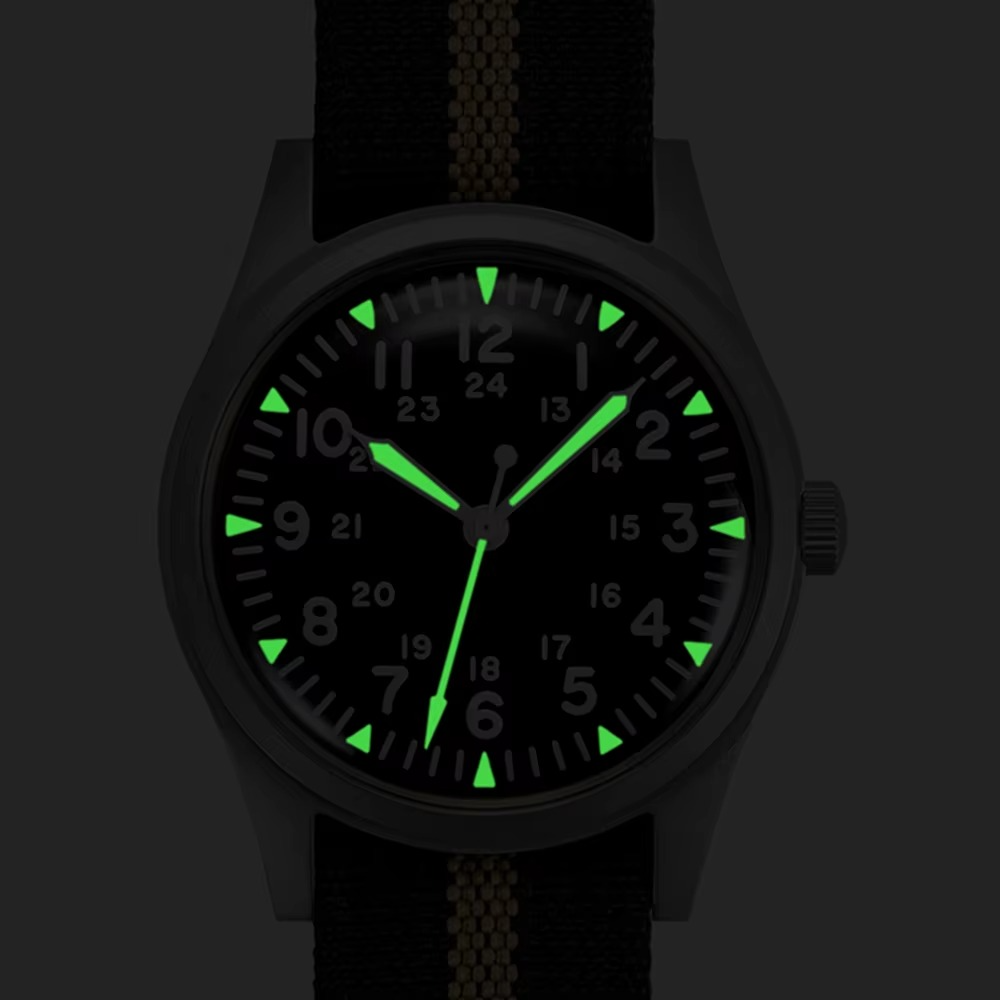 ROLF Astor Classic Sand Stripe vintage men's watch with NATO strap and luminous hands